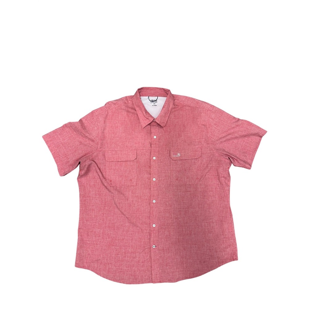 IZOD Saltwater Mens XXL Red Heather Short Sleeve Vented Fishing Shirt
